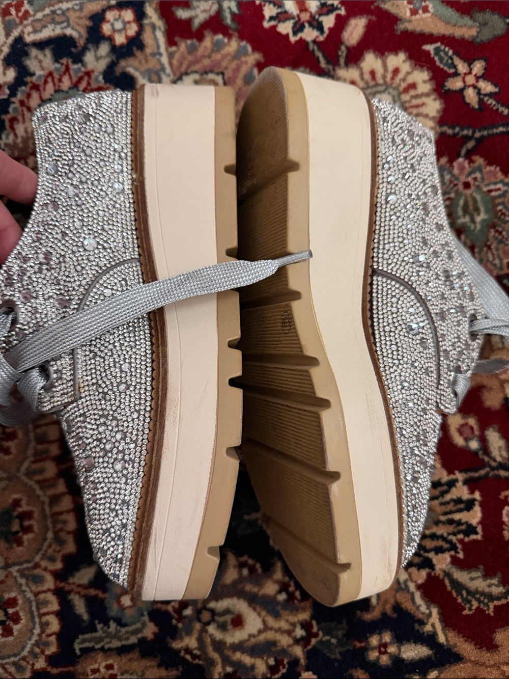 Gianni Bini Silver Crystal-Embellished Lace-Up Sneakers - Picture 6 of 7